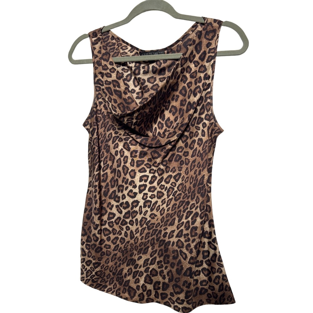 Lafayette 148 New York Leopard Print Drape Neck Sleeveless Silk Blouse Sz 10 EUC